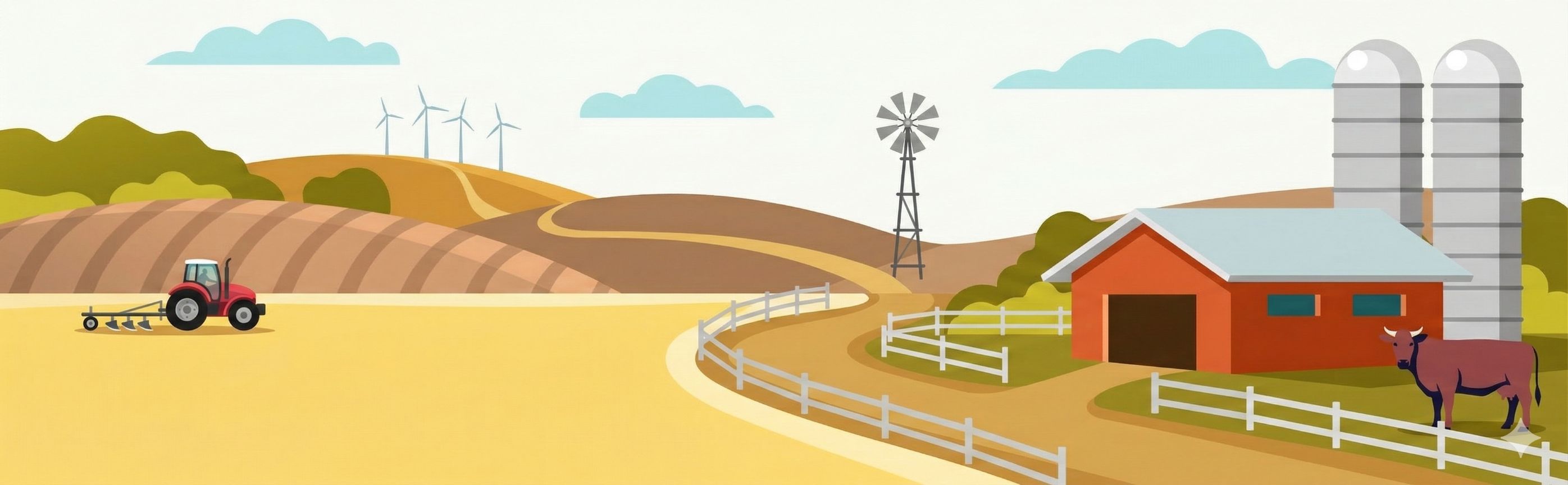 Tractor ploughing a field on an organic farm